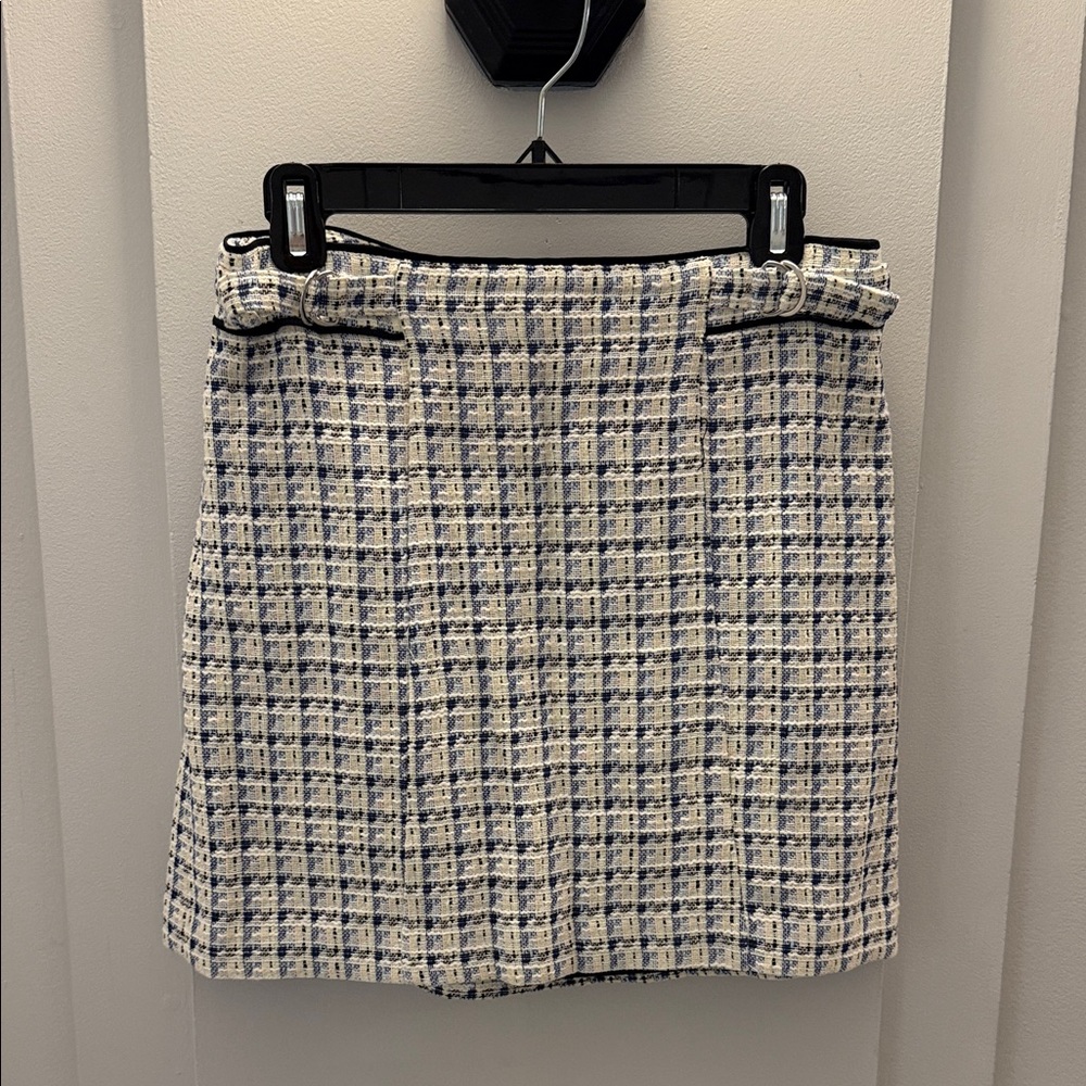 Club Monaco Navy and Cream Checkered Mini Skirt